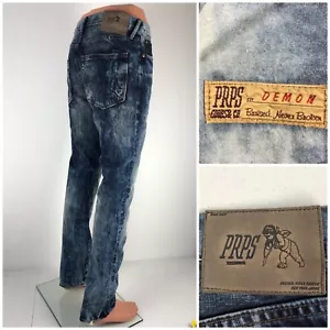 Pantalones de mezclilla PRPS para hombre 30 X 34 calce demonio 100 % algodón botón mosca desgastado teñido raro - Imagen 1 de 12