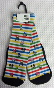 Mickey Mouse Stripes w Friends Goofy Minnie - Rock'em Socks Youth Kids' Crew NWT - Picture 1 of 4