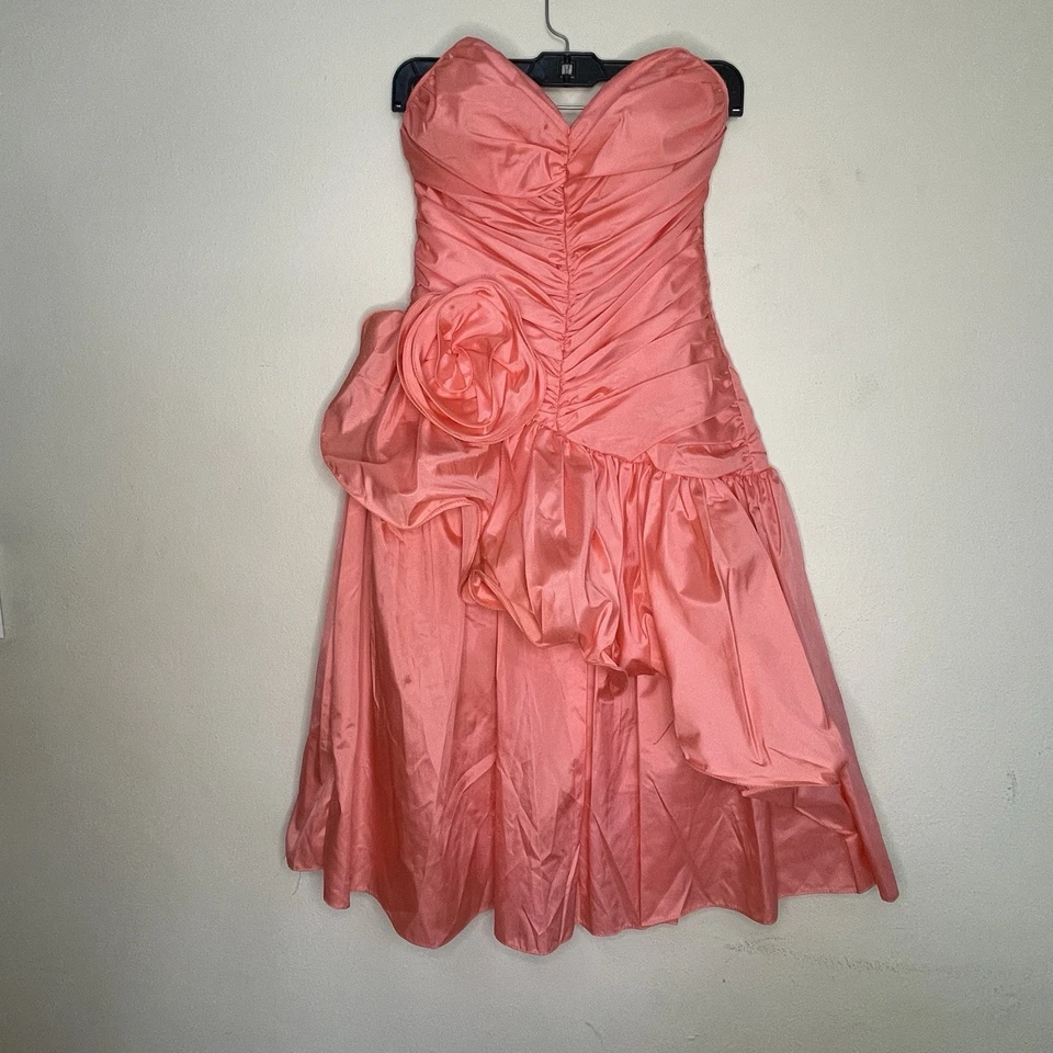 VTG 80s Prom Dress Satin Zum Zum Vintage 9/10 Modern 4/6 Peach Pink Orange - Image 1 of 4