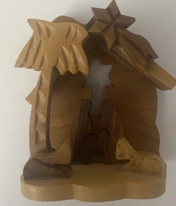 Vintage 70’er Bethlehem Olivenholz Krippe Ornament Heilige Familie Krippenszene - Israel - Bild 1 von 10