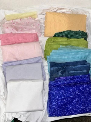 Vtg Fabric Lot of 13 Swiss Dot Flocked Pieces Yards Remnants Pin Dot Multi Color - Image 1 of 4