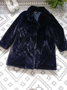 Gorgeous Long Fur Winter Coat 16 18 BLACK BLUE - Picture 1 of 10