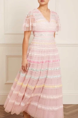 Vestido de coquetel com lantejoulas arco-íris agulha e linha UK10 Natal Ano Novo - Imagem 1 de 4