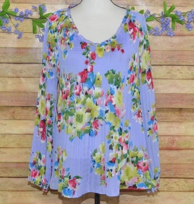 Женская блуза Valerie Stevens размер XL с фиолетовым цветочным узором и длинным рукавом с оборками топ туника - Изображение 1 из 4