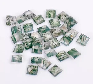Natural Moss Agate Square Cut Flat Back AAA Loose Gemstone For Making Jewelry - Picture 1 of 10