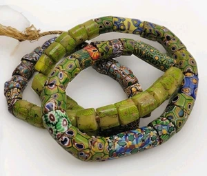Antiker Strang 63 venezianische Millefiori afrikanischer Handel Perlen 28 Zoll Halskette Vintage - Bild 1 von 15