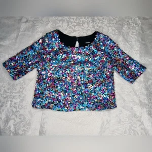 Zunie Mädchen Pailletten Top Halbarm Crop schwarz blau pink silber lila Größe 6 - Bild 1 von 9