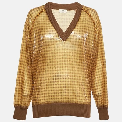 Fendi Yellow Vichy Sequin V-Neck Sweatshirt S - Image 1 of 4