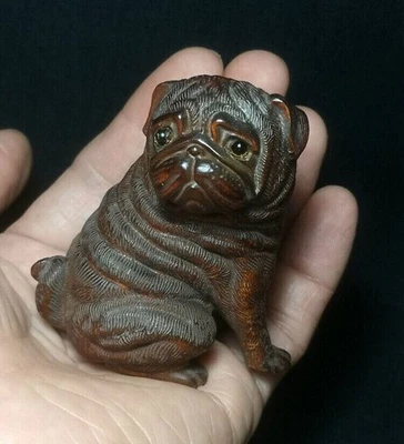 Preciosa figura de perro tallada a mano de boj chino estatua Netsuke regalo coleccionable Foto 1 de 4