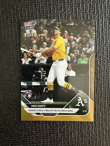 Tarjeta Nick Kurtz RC Walk-Off 2025 MLB Topps AHORA 322 lámina de oro paralelo 42/50 - Imagen 1 de 2