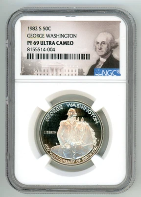 1982 S Washington Silver Half Dollar NGC PF69 Ultra Cameo Special Portrait Label - Image 1 of 2