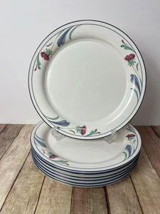 Lenox Chinastone Poppies on Blue 10 3/4" China stone Dinner Plates, Set Of 7 - Picture 1 of 4