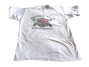Vintage T-Shirt 90er Beverly Hills Rodeo Drive Einzelnaht weiß Flamingo Gr. L - Bild 1 von 7