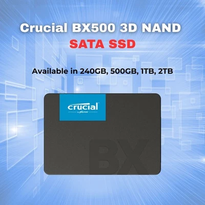 Crucial BX500 240GB, 500GB, 1TB, 2TB SSD 3D SATA 2.5 inch Black Lot - Image 1 of 4