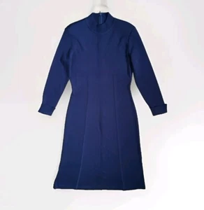 Nina Patrick blau Mockneck lang Wollmischung Strick Bodycon Pullover Kleid Gr. M XLNT - Bild 1 von 2