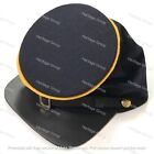 Civil War Forage Cavalry Leather Peak Bummer Kepi, Navy Blue with yellow piping