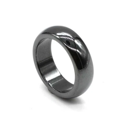 Black Hematite Magnetic Healing Ring 6mm Band Sizes 5 Through 12 Men Women Rings - Image 1 of 4