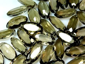 4 Pcs Hydro Smoky Quartz Top Front To Back Drilled Faceted Oval Beads 20x10MM - Picture 1 of 7