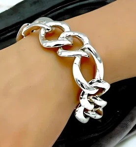 925 STERLING SILVER HAMMERED CURB LINK BRACELET 8" LIGHTWEIGHT 1563 - Picture 1 of 5
