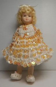 Vintage Delton Blonde Porcelain 6" doll Crochet Dress, Panties and Shoes Jointed - Picture 1 of 13