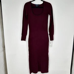 French Connection Maroon Scoop Neck Long Sleeve Bodycon Sweater Dress Small - Picture 1 of 8