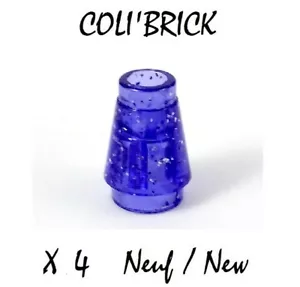 Lego 4589 b - 4x Brique cone / Cone 1x1 top groove - Glitter Trans Purple - NEUF - Imagen 1 de 1