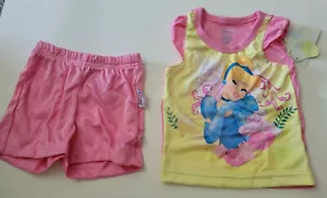 Infant Girls Disney Cinderella Pink Yellow Blue 2 Piece Short Pajama Set 18M 4T - Picture 1 of 5