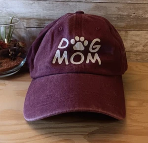 Burgundy DOG MOM Baseball Cap New Adjustable No Tags Kitty Hat New - Picture 1 of 2