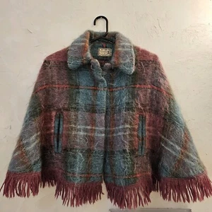 Andrew Stewart Mohair Wool Blend Multi- Color Fringed Cape Woven in Scotland - Picture 1 of 10