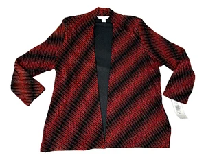Women Cardigan Shirt Open Front Red Black Holiday Dressy Long Sleeve Extra Large - Picture 1 of 10