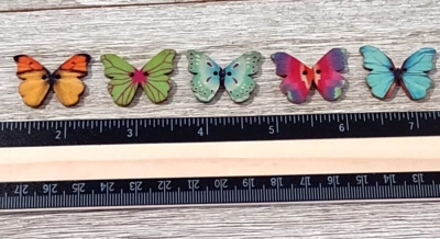 5 Random Butterfly Shape Sewing Buttons Crafting Wood 2-Hole 1 1/8"  - Image 1 of 2