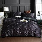 Pinch Pleated Duvet Quilt/Cover Set 1000 Thread Count Satin Silk Black & Us Size