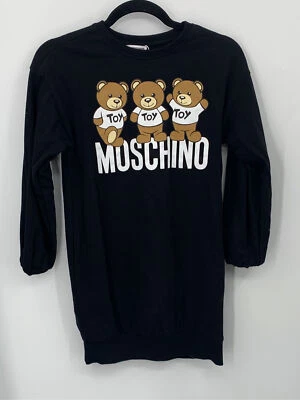 Moschino Girls Black Cotton Logo Teddy Bear Print Sweatshirt Dress sz 12y - Image 1 of 4