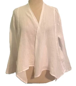 NWT Tempo Paris 100% Linen Jacket Open Front White Cardigan Long Sleeve Large - Picture 1 of 8