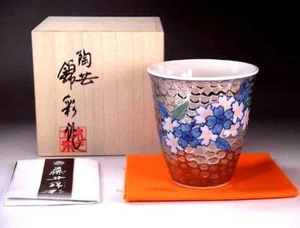Arita ware ceramic shochu glassrock glassdyed platinum color cherry From Japan - Picture 1 of 3