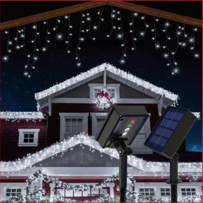 Luci di Natale Led Tenda Luminosa Con Pannello Solare da Esterno Natalizia da 6M - Immagine 1 di 2