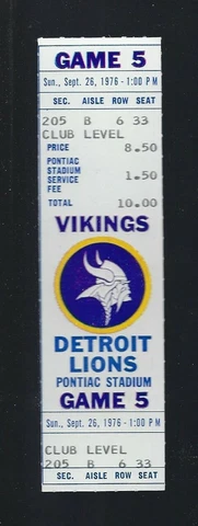1976 NFL MINNESOTA VIKINGS @ DETROIT LIONS FULL unused FOOTBALL TICKET Cover
