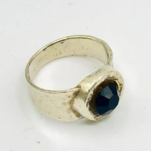 Vintage Sterling Silver 925 Hand Hammered Chunky Solitaire Ring 12mm Sz 6.75 - Picture 1 of 8