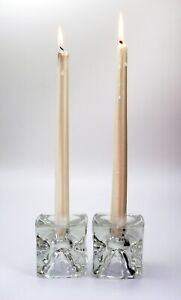 2 1960s MCM Rudolf Jurnikl- Rudolfova Optic Glass Candle Holders  13216/70x70