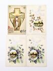 MENGE 4 Vintage Antik Ostern Postkarten Lamm Lila Blumen Kreuz Silber