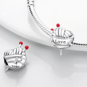 Love Knitting Ball Knit Lover Heart Genuine Charm Sterling Silver 925 Mum Wife - Picture 1 of 1