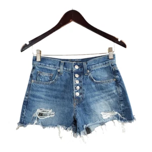 7 For All Mankind Monroe Denim Cut-Off Shorts With Exposed Button Women's 24 - Picture 1 of 10