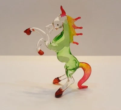 Colorful Horse Figurine Art Animal Hand Blown Glass Collectible Home Decor Gifts - Image 1 of 4