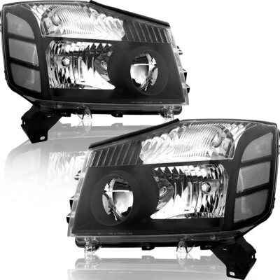 For 04-15 Nissan Titan/04-07 Armada Black Headlights Assembly Lamps Left+Right - Imagem 1 de 4