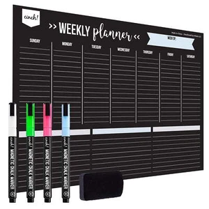 Magnetic Dry Erase Weekly Calendar Blackboard for Fridge 17"X12" - 4 Fine Tip Ma - Picture 1 of 12