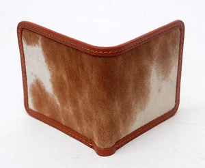 Cow hide Leather Men Bifold Purse Luxury HAIR ON Leather Card Holder Wallet-106 - Picture 1 of 3