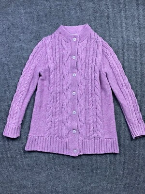 L.L. Bean Womens Chunky Fisherman Cardigan L Purple Fairy Cottage Preppy  - Image 1 of 4