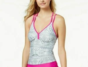 Costume da bagno Tankini Top Go Gossip nuovo con etichette taglia L Racerback grigio viola multi - Foto 1 di 3
