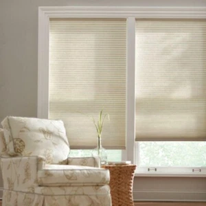 CUSTOM CUT Home Decorator Parchment 9/16 in Cordless Light Filtering Cell Shade - Picture 1 of 6