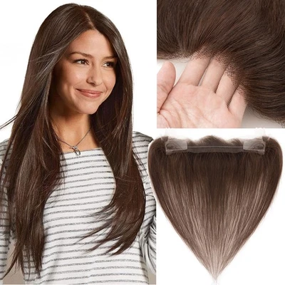 Invisible Wire Women Topper REAL Human Hair Top Toupee REMY Hairpiece Lace Base - Image 1 of 4